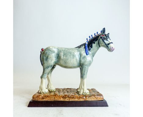 Royal Doulton model of a Clydesdale Shire Horse on wood base, RDA55, from the Sporting Horse collection,h.21.5cm.