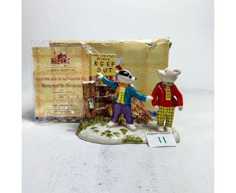 Royal Doulton Rupert Bear Tableau figure Tempted to Trespass RB5, limited edition, boxed with certificate.