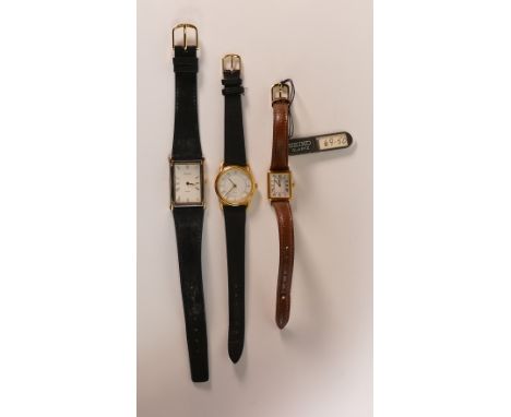 Seiko gold plated Quartz ladies unused wristwatch with brown leather strap, boxed , Ladies Accurist and another ladies wristw