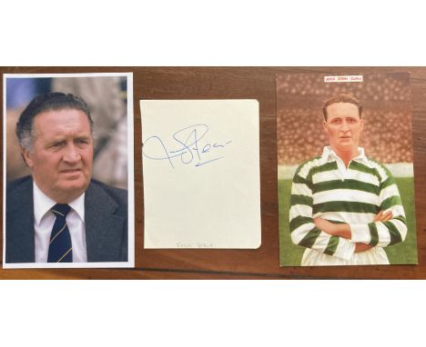Football Celtic Jock Stein signed autograph album page picture and colour postcard. John Stein CBE was a Scottish football pl