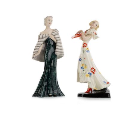 CLAIRE HERCZEG FOR GOLDSCHEIDER, AUSTRIAN ART DECO FIGURINE CIRCA 1935  glazed earthenware of a lady in a full length evening