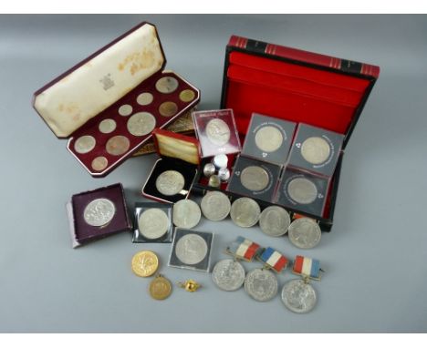 A CASED ROYAL MINT TEN COIN 1953 CORONATION SET, a cased Festival of Britain crown 1951, a yellow metal 1969 Caernarfon Inves