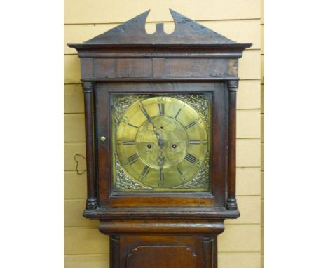 A GEORGE III WELSH OAK LONGCASE CLOCK by Richard Griffith, Denbigh, the 12 ins brass dial set with Roman numerals and sweep s