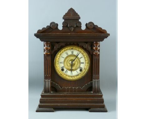 AN ANSONIA CLOCK COMPANY ARCHITECTURAL STYLE MANTEL CLOCK, the dial set with Roman numerals and worded 'Manufactured by the A