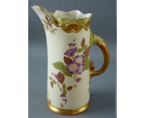 A ROYAL WORCESTER BLUSH IVORY JUG, shape no. 1229, decorated with foliate sprays with gilt highlighting to the decorative mou