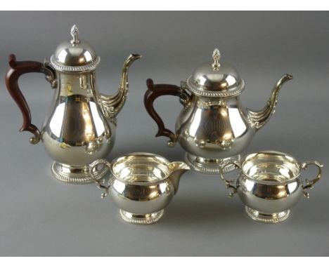 FOUR PIECE SILVER TEA & COFFEE SERVICE, each piece of plain globular form with gadrooned banding, 52 troy ozs gross, Birmingh