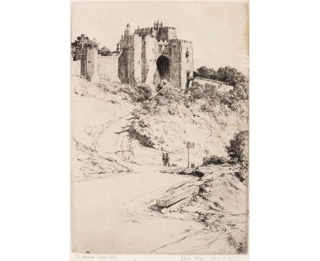 • EDWARD WILLIS PAIGE (1890-1960) THE BARBICAN, DOVER CASTLE sold together with etchings of The Wharf and The Coastal Road La