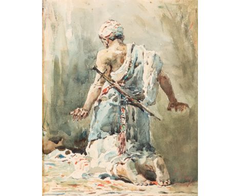 MARIANO FORTUNY Y CARBÓ (1838-1874) THE WARRIOR signed l.r. M Fortuny watercolour 26.0 x 21.0cm / 10 1/4 x 8 1/4in Mariano Fo