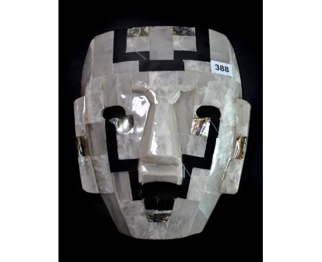 An interesting composite mother of pearl and alabaster mask, 31 x 28cm.