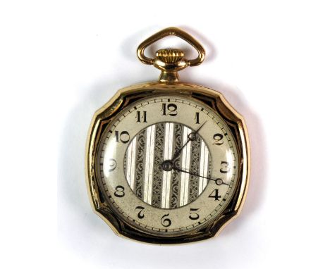 A gents 9ct gold Art Deco pocket watch with black enamel detail.