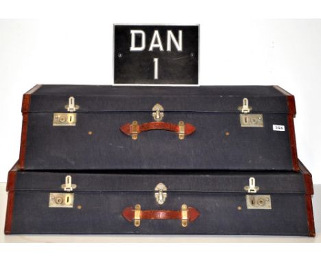 Two custom made motorcar trunks for a vintage Daimler Mark 2, W. 94 x 64 x 38cm, with a number plate (now registered to a new