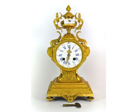 A lovely early 20th century gilt bronze French mantle clock, H. 34cm.