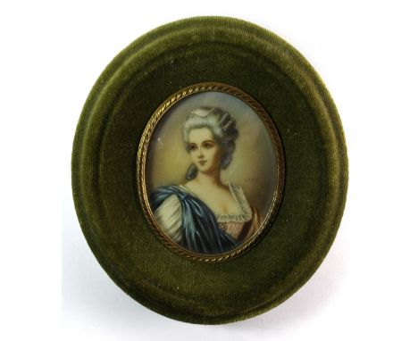A framed hand painted portrait miniature of a lady, 15 x 13cm.