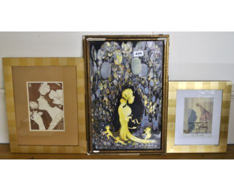 A lovely framed 1920's Art Deco print after Katie Blackmore and 2 others.