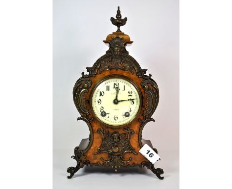 An early 20th century bronze mounted mahogany mantle clock, H. 35cm.