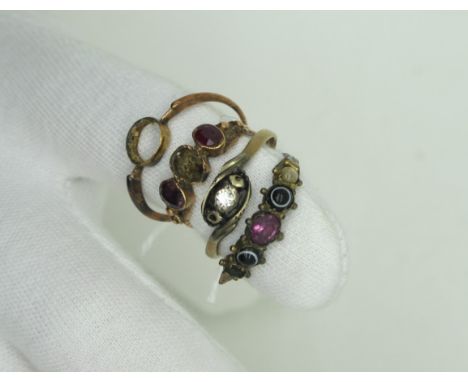 A Victorian Style 9ct Gold Inset Band Ring, (lacking seed pearl highlight) (finger size P), another similar, (lacking centre 