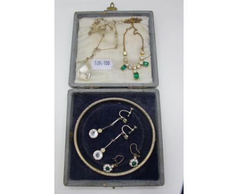 Vintage and Later Costume Jewellery, including diamanté drop earrings, bangle, fancy necklace and a faceted bead necklace.