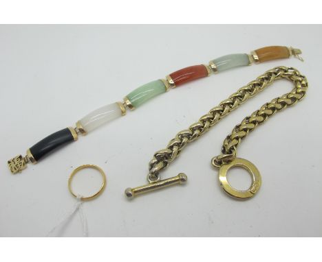 A 22ct Gold Plain Wedding Band, (finger size I1/2) (1.5grams); a modern Chinese multi colour panel bracelet (overall length 1