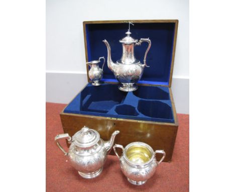 A Highly Decorative c.Late XIX Century W &amp; G Sissons Plated Four Piece Tea Set, each allover foliate decorated and engine