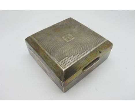 A Hallmarked Silver Cigarette Case, John Rose, Birmingham 1932, of square form, the hinged lid engine turned and initialled, 