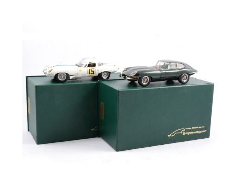 Those Classic Lines metal model CL6 Jaguar E-Type Coupe series 1, and a CL1LE Jaguar E-Type lightweight racing number 15, apr