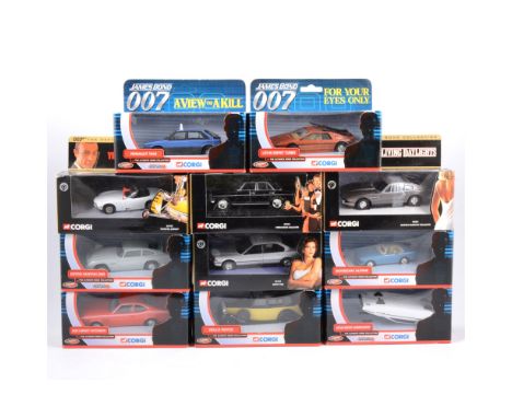 Corgi Toys diecast James Bond 007 models, including Octopussy Mercedes Saloon, The Living Daylights Aston Martin Volante, Toy