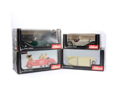 Schuco Germany 1:18 scale models, including BMW Coupé, BMW 327 MR88-01 limited edition, Studio III Mercedes Stromlinie W196, 