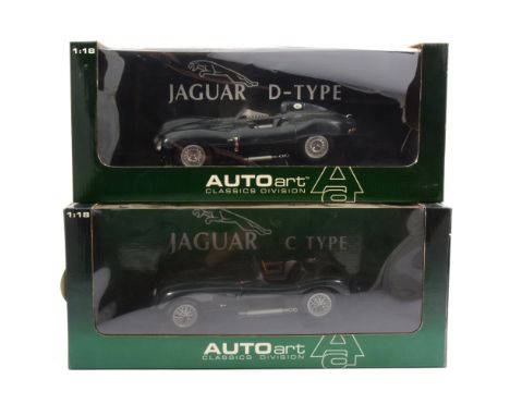 Autoart Classics Division Jaguar D-Type model, boxed and another Jaguar C Type also by Autoart, both 1:18 scale, both boxed, 