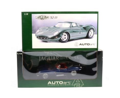 Autoart Classics Division Jaguar XK-SS model, and another Jaguar XJ13 also by Autoart, both 1:18 scale, both boxed, (2).