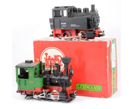 LGB railways G scale 0-4-0 Tank steam locomotive in black no.2075, boxed, along with another similar 0-4-0 tank engine by LGB