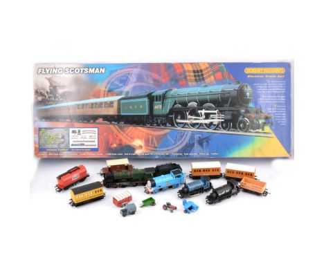 Hornby OO gauge railways Flying Scotsman train set, along with extra engines including 'Bradshaw' steam locomotive, Thomas th