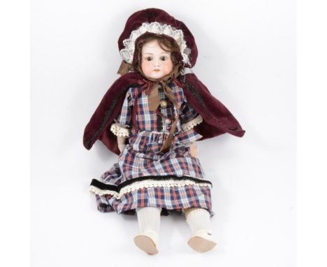 Armand Marseille Germany bisque head doll, 370 1 DEP stamp, fixed eyes and open mouth, leather body, limbs, with replaced bis