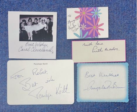 TV Female Presenters Collection of 5 Signatures including Prunella Scales, Penelope Keith, Ruth Madoc, Carol Cleveland and An