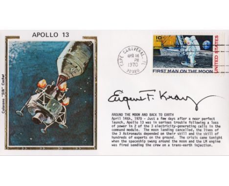 Eugene F. Kranz Signed First Day Cover. Portraying a Colorano Silk Cachet of the stricken Apollo 13 mission -nicely signed in