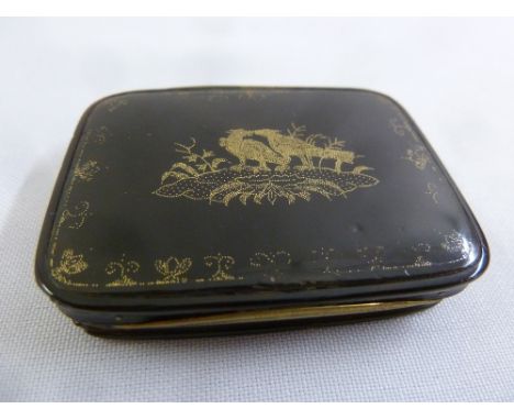 A late 18th century tortoiseshell and gold patch box of rounded rectangular form the hinged cover with original mirror, circa