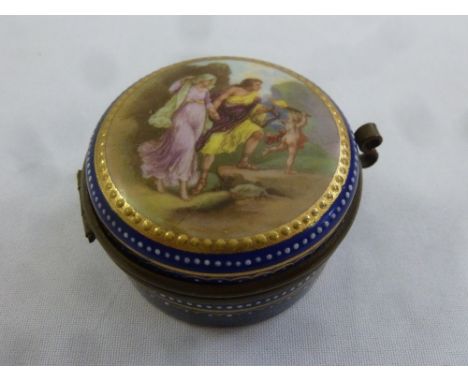 A Vienna patch box with painted classical image to hinged cover