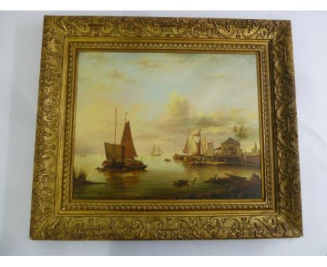 P. C. Steenhouwer 1896-1972 framed oil on panel of sailing boats in a harbour, signed bottom left, 47.5 x 59.5cm