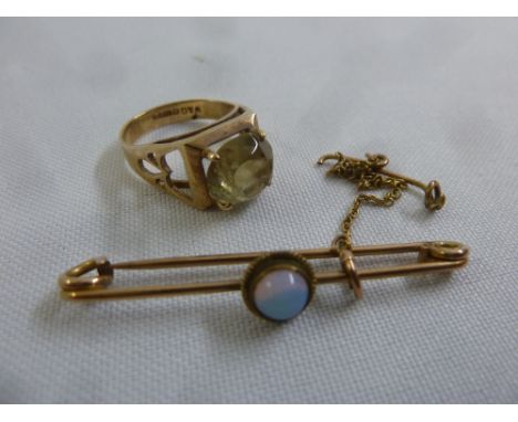 9ct yellow gold and opal brooch and a 9ct yellow gold ring, approx total weight 5.9g