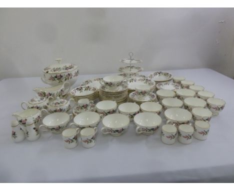 Wedgwood Hathaway Rose part dinner and tea service to include plates, bowls, serving dishes, sauce boat and stand, cups and s