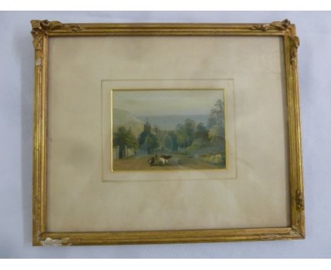 A framed and glazed oil on panel scene of a seaside village, 13.5 x 18cm