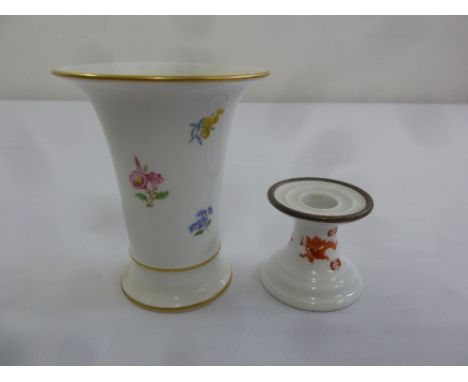 A Meissen Red Ming Dragon design chamber stick and a vase A/F, marks to the bases