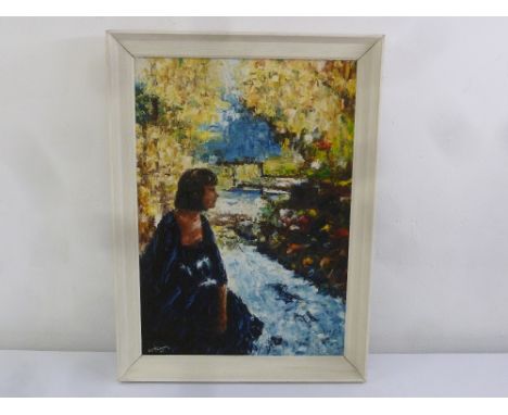 C.J. Henderson framed oil on panel titled At The River, signed bottom left, 59.5 x 42cm