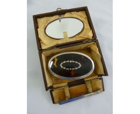 A cased silver and tortoiseshell brush, comb and mirror