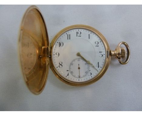 Zenith 14ct yellow gold pocket watch, enamel dial, Arabic numerals and subsidiary seconds dial, approx total weight 76.1g