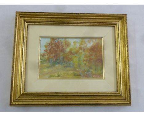 Norma Sacchi Gozzano framed and glazed oil on panel titled Autumn, 11 x 17cm