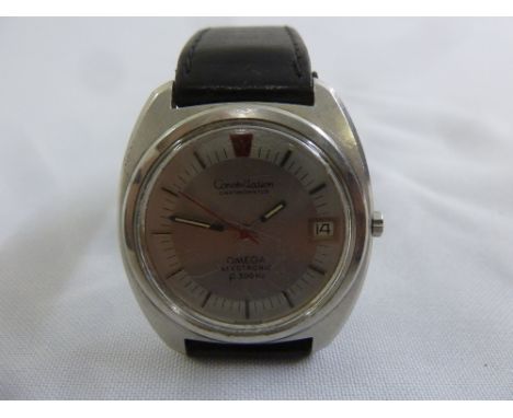 Omega Constellation stainless steel chronometer gentlemans wristwatch on leather replacement strap