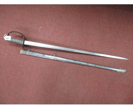 A British Army 1895 Pattern Sword, VR Royal cypher to guard, metal scabbard, manufactured by Wilkinson Sword.