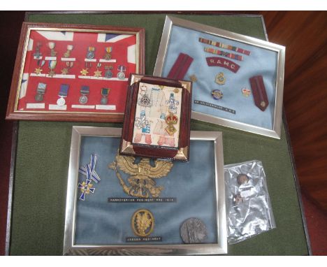 Selection of British Military Miniature Medals, British Army insignia relating to Manchester Regiment &amp; Reconnaissance Co