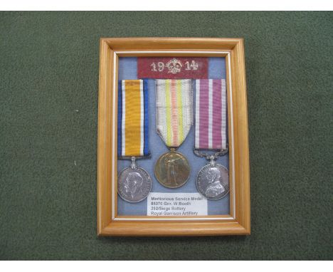 WWI Trio of Medals, including British War Medal, Victory Medal and Meritorious Service Medal, noted as awarded to 85070 GNR  