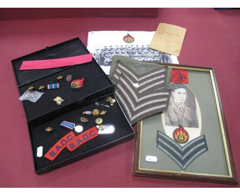 British Army Insignia &amp; Buttons Relating to Royal Army Ordnance Corps (RAOC), and framed photograph of soldier, also a Yo